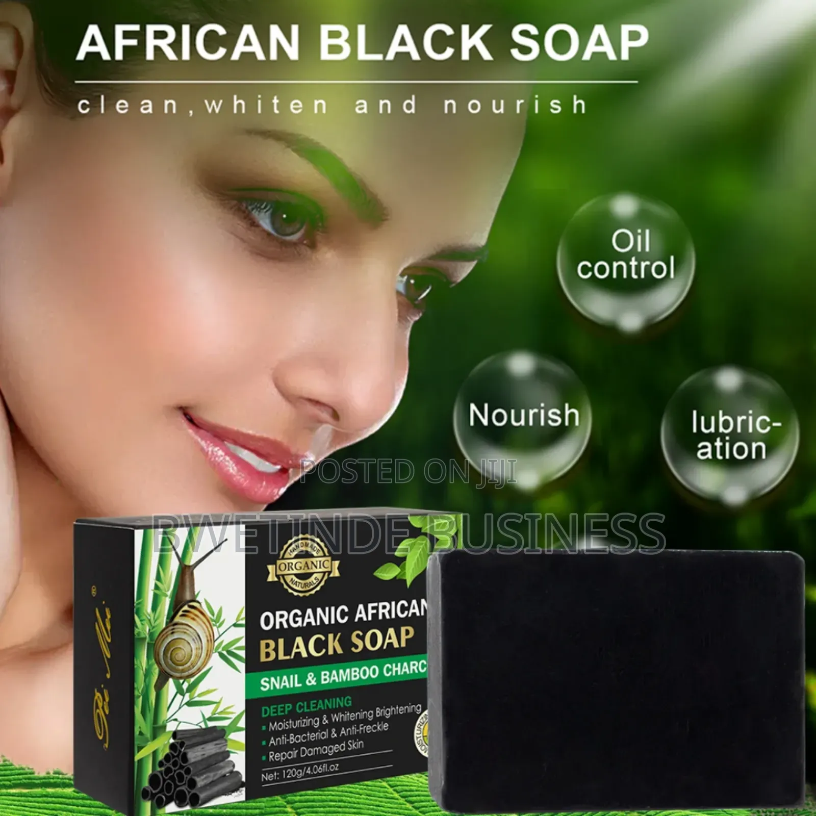 Natural African Black Soap /Snail Bamboo Charcoal, Moisturizing