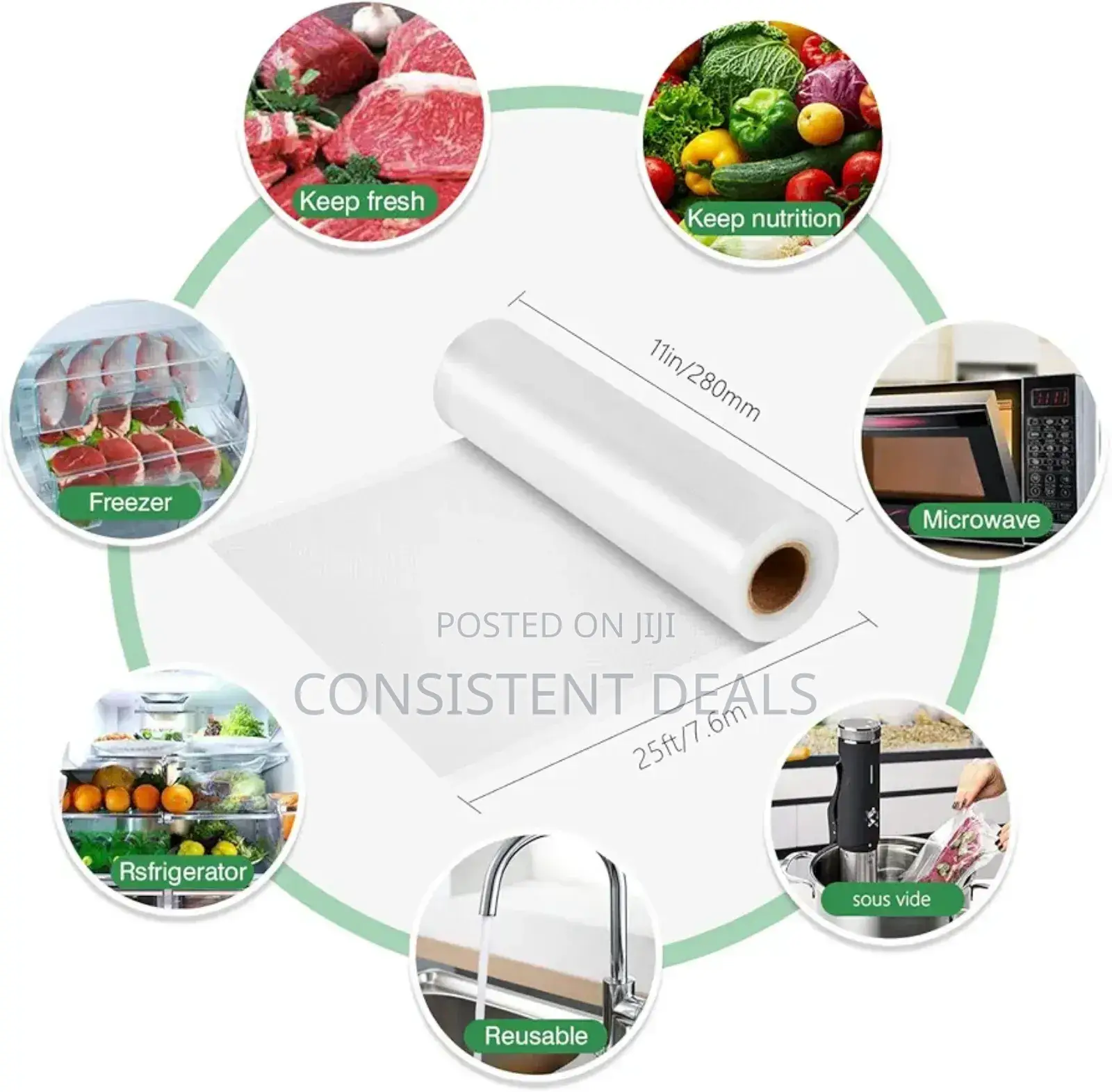 1 Roll 25cm*500mm Vacuum Sealer Food Storage Bags