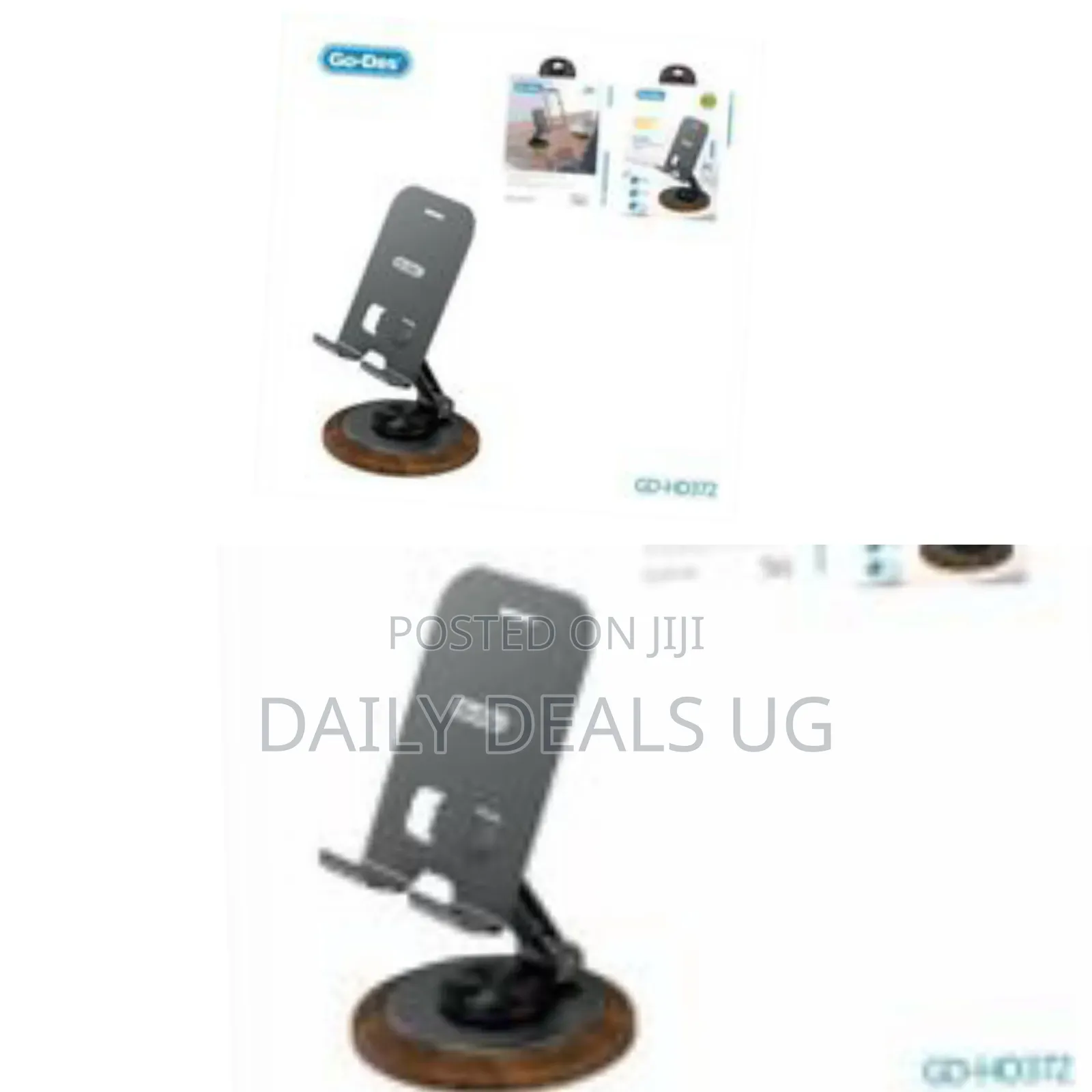 Go-Des Aluminum Alloy Foldable Mobile Phone Stand With Wood Grain Base