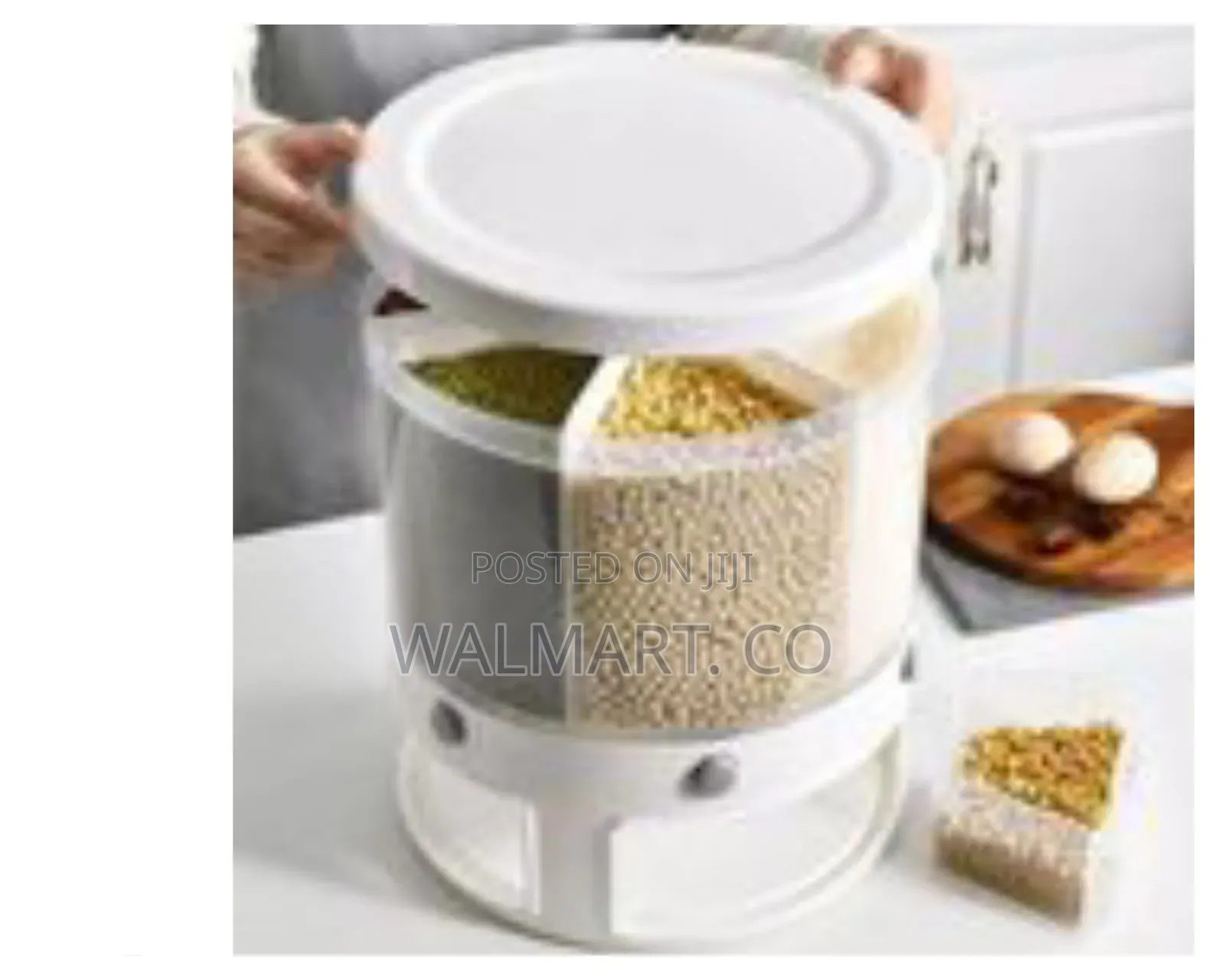 Rotating Food Storage Rice Bucket Cereal Dispenser White