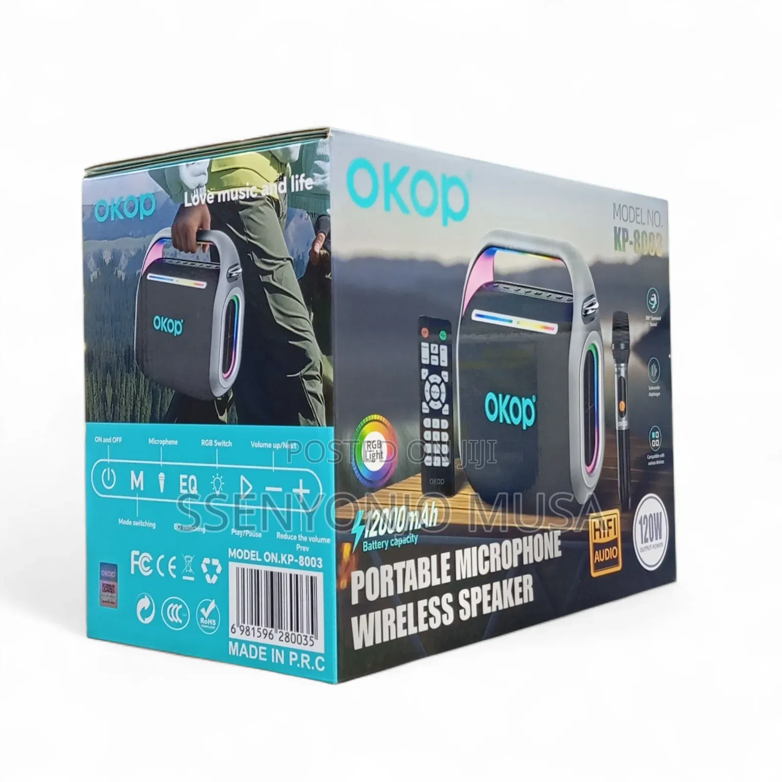 Okop Kp-8003 Portable Wireless Speaker With Microphone–120w Hifi Audio