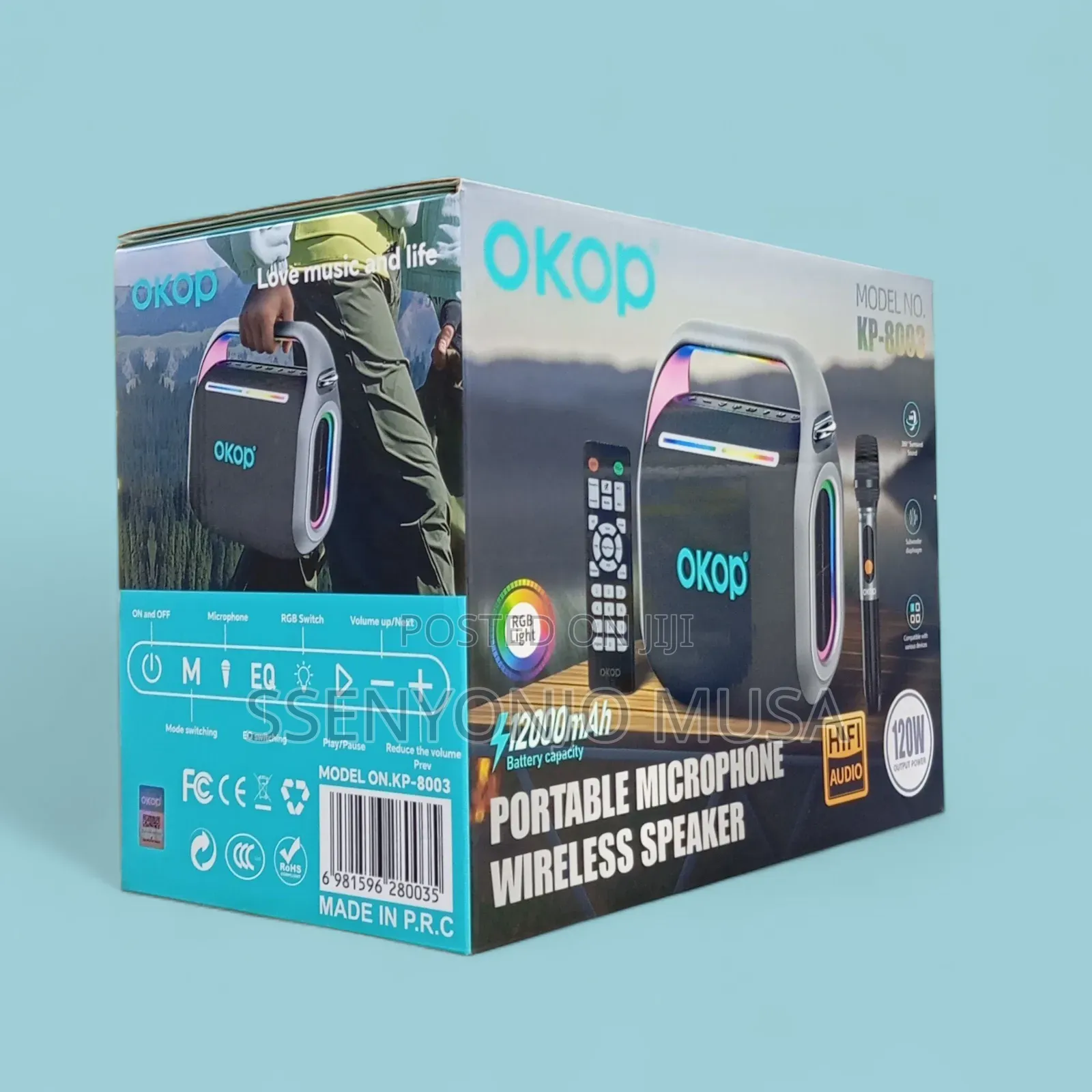 Okop Kp-8003 Portable Wireless Speaker With Microphone–120w Hifi Audio