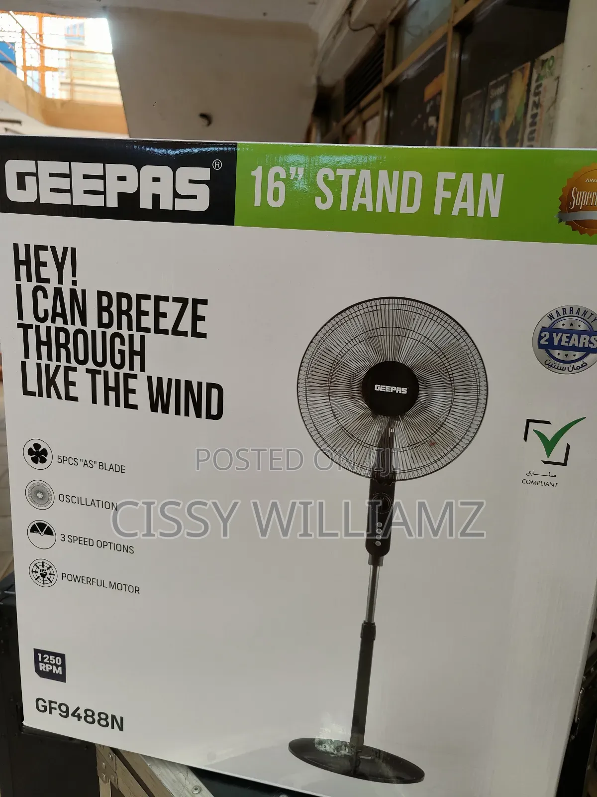 Geepas Stand Fan 60w 16" Stand Fan Gf9488n