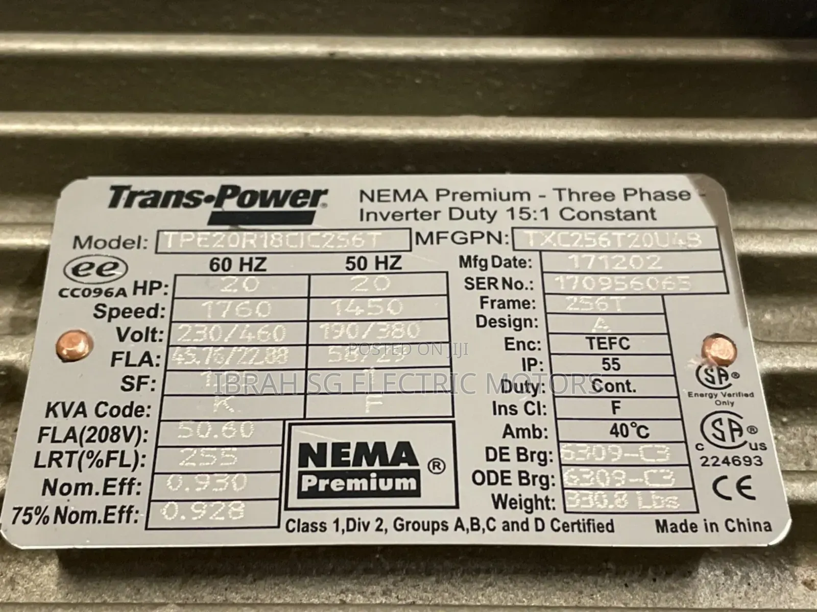 20hp Normal Speed Three Phase Motor