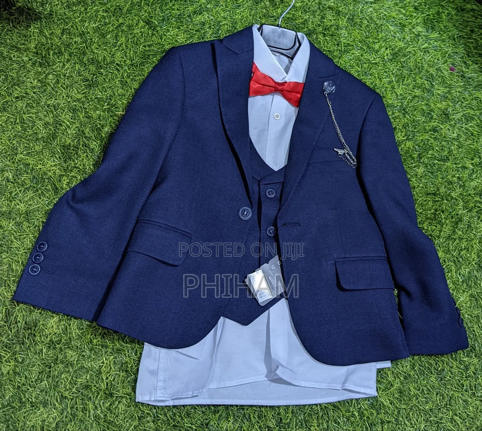 Kids Navy Blue Suit With Ared Bow Tie