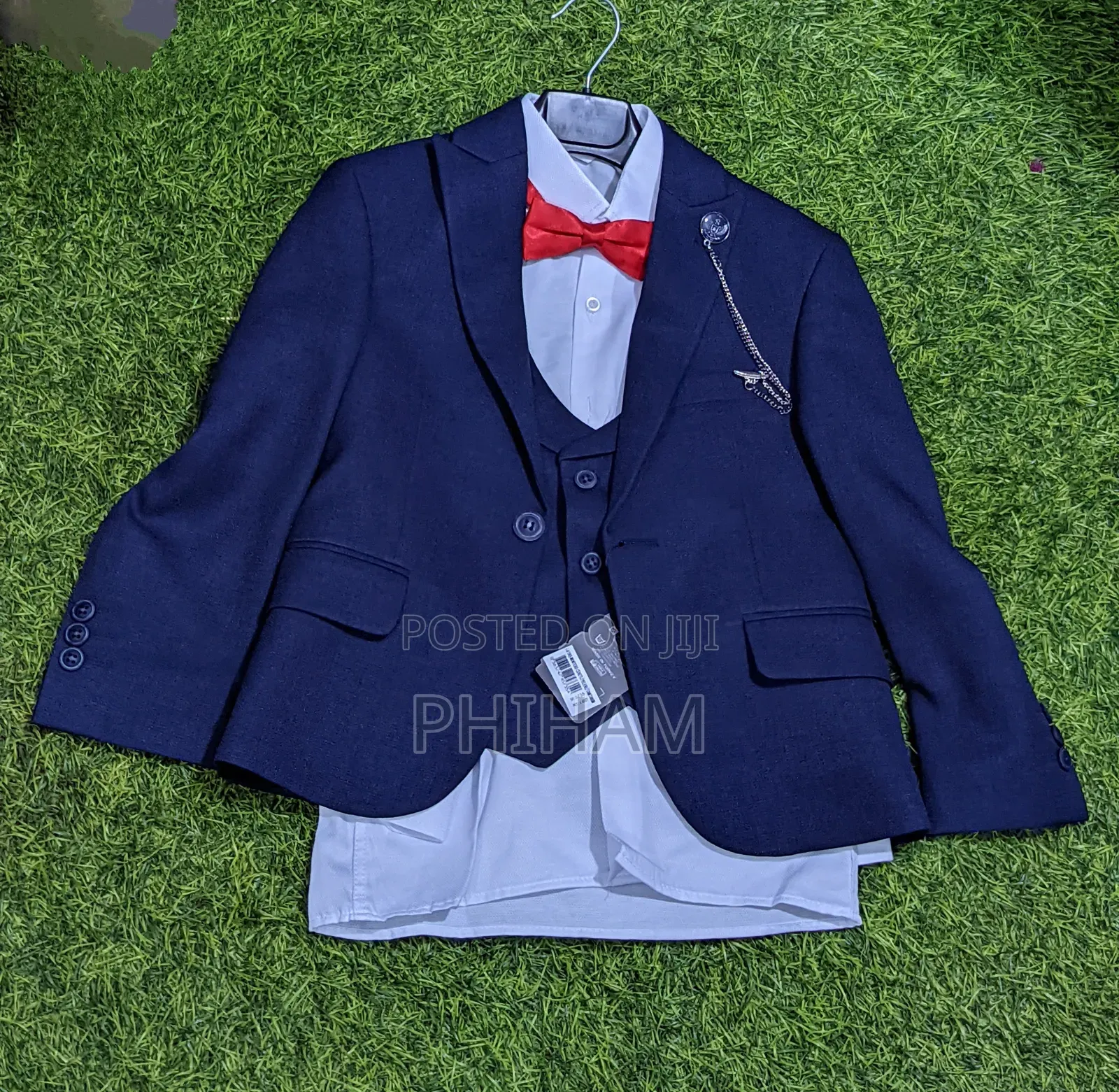 Kids Navy Blue Suit With Ared Bow Tie