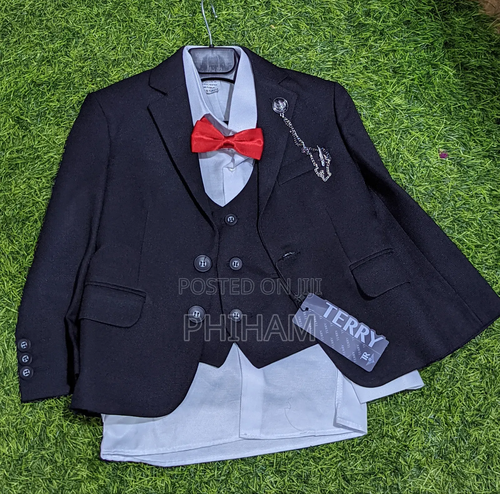 Kids Black Suit With Red Bow Tie