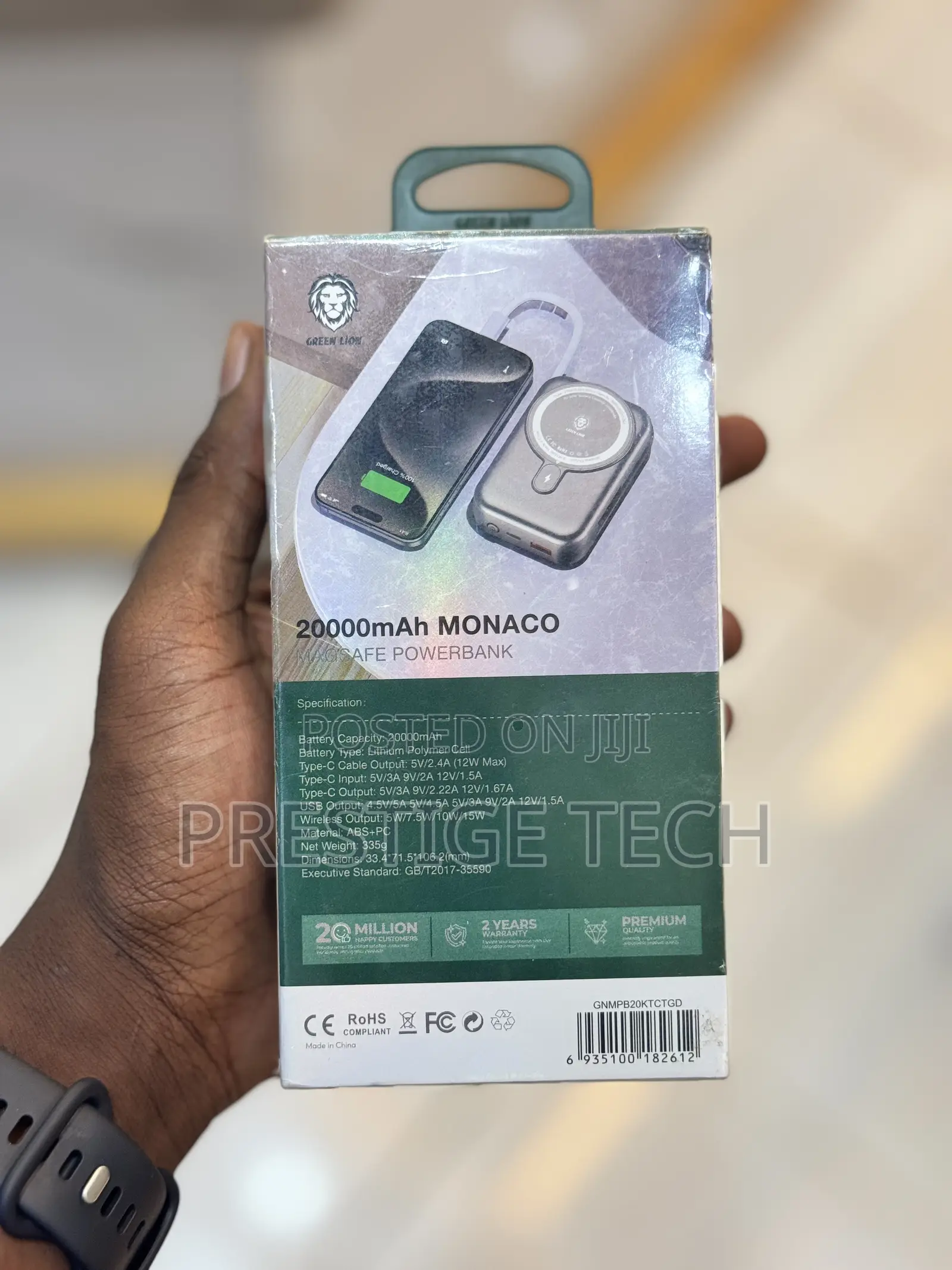 Green Lion Monaco Magsafe Power Bank 20000mah, Type C Inbuilt Cable