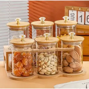 6-Piece Round Airtight Dried Fruit Tea Glass Storage Jar Canister Set