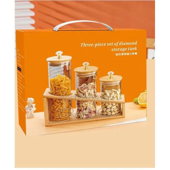 3-Piece Round Glass Food Storage Container With Bamboo Lid and Stand