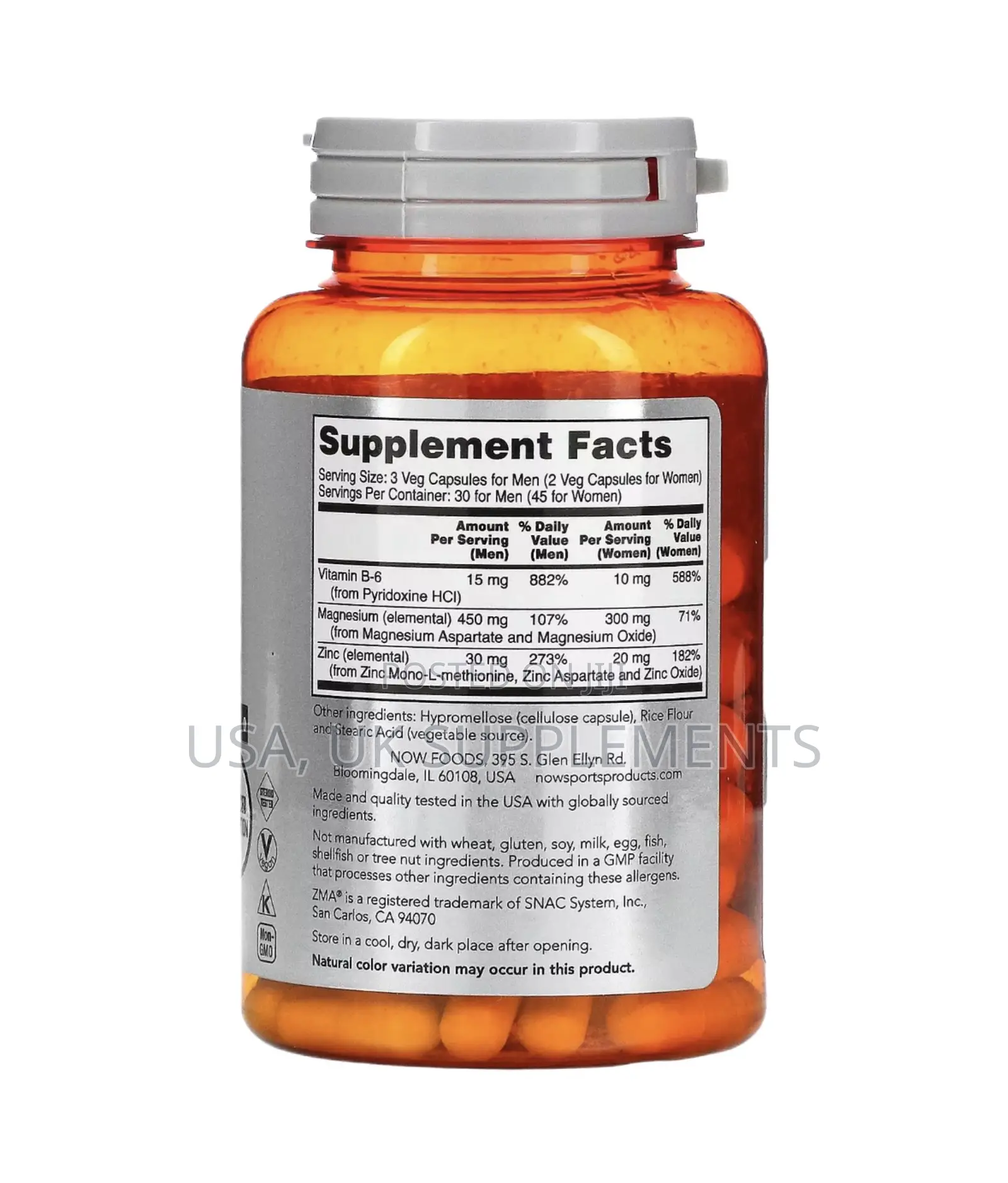 Now Sports Recovery Zma 90capsules Zinc Magnesium B-6