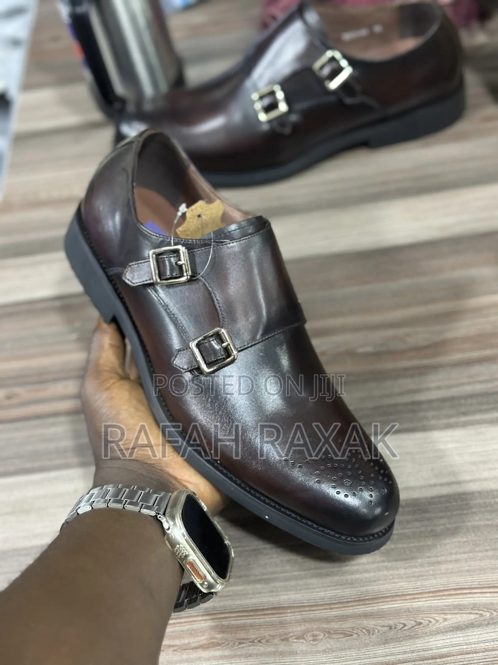 Men’S Dark Tan Franco Banetti Double Monk Strap Oxford Shoes