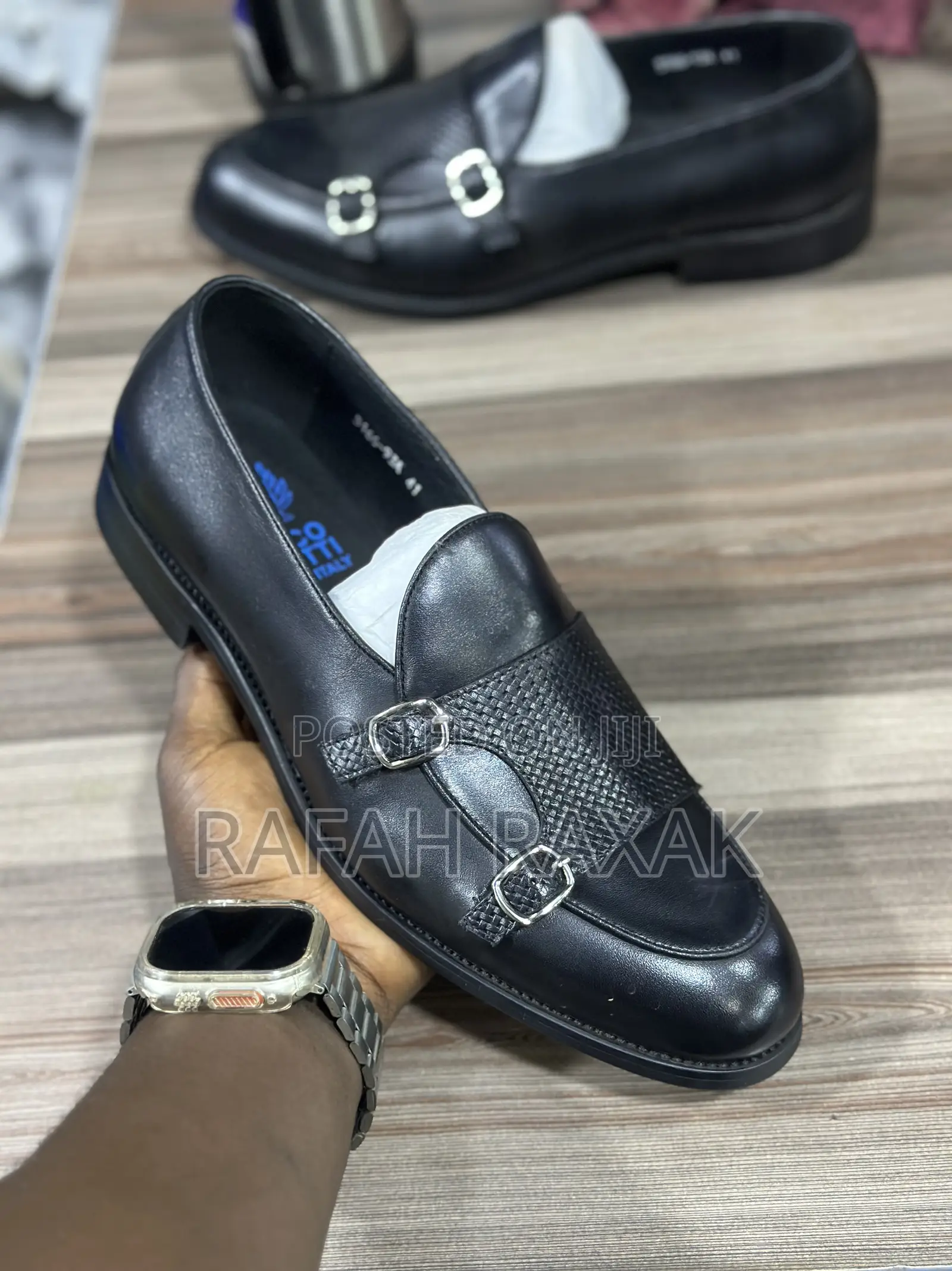 Men’S Black Franco Banetti Double Monk Strap Leather Loafers