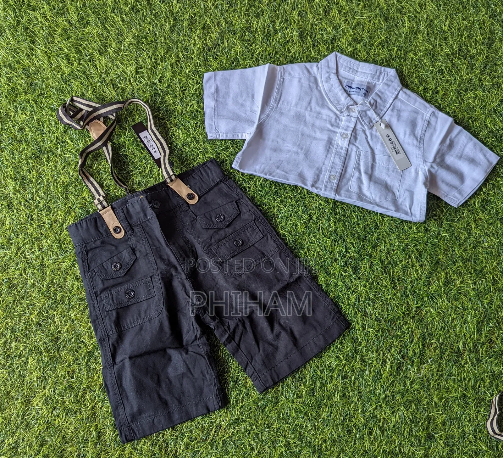 Kids White Shirt+ Short With Suspenders