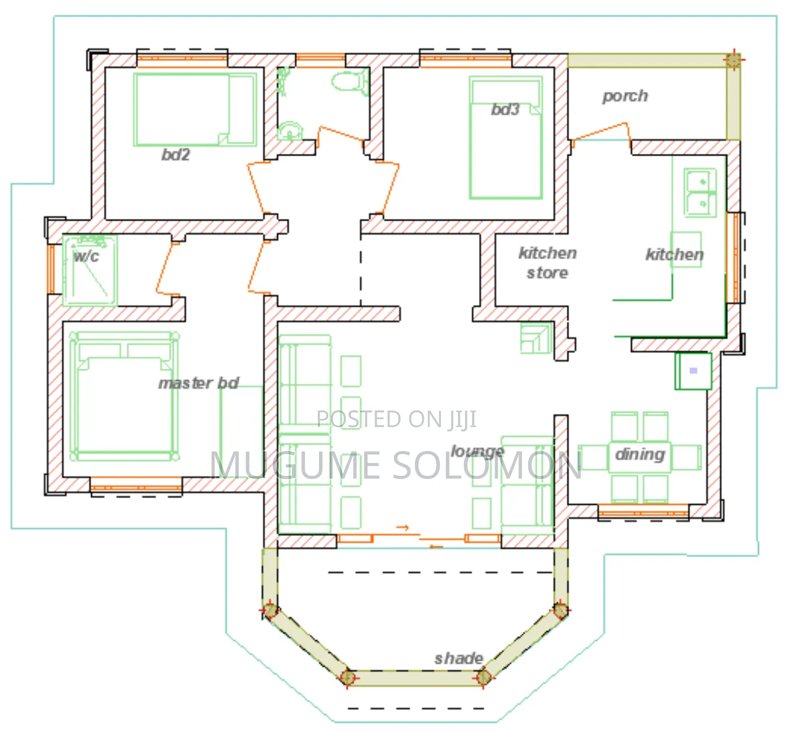 3 Bedrooms, Lounge, Dining Room, Kitchen, Bathrooms, Porch, Shade