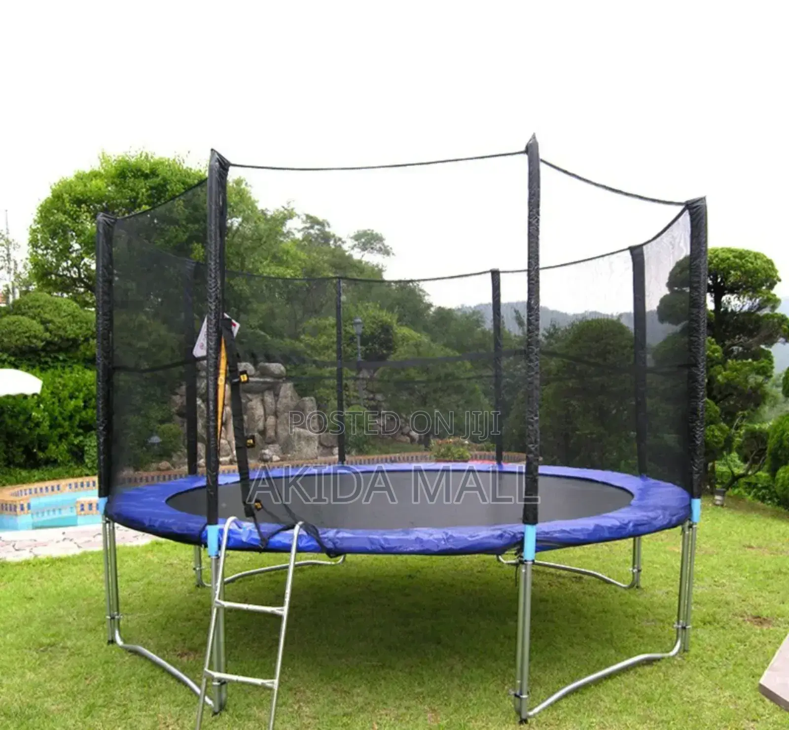 10ft Round Trampoline With a Safety Enclosure Net and a Ladder