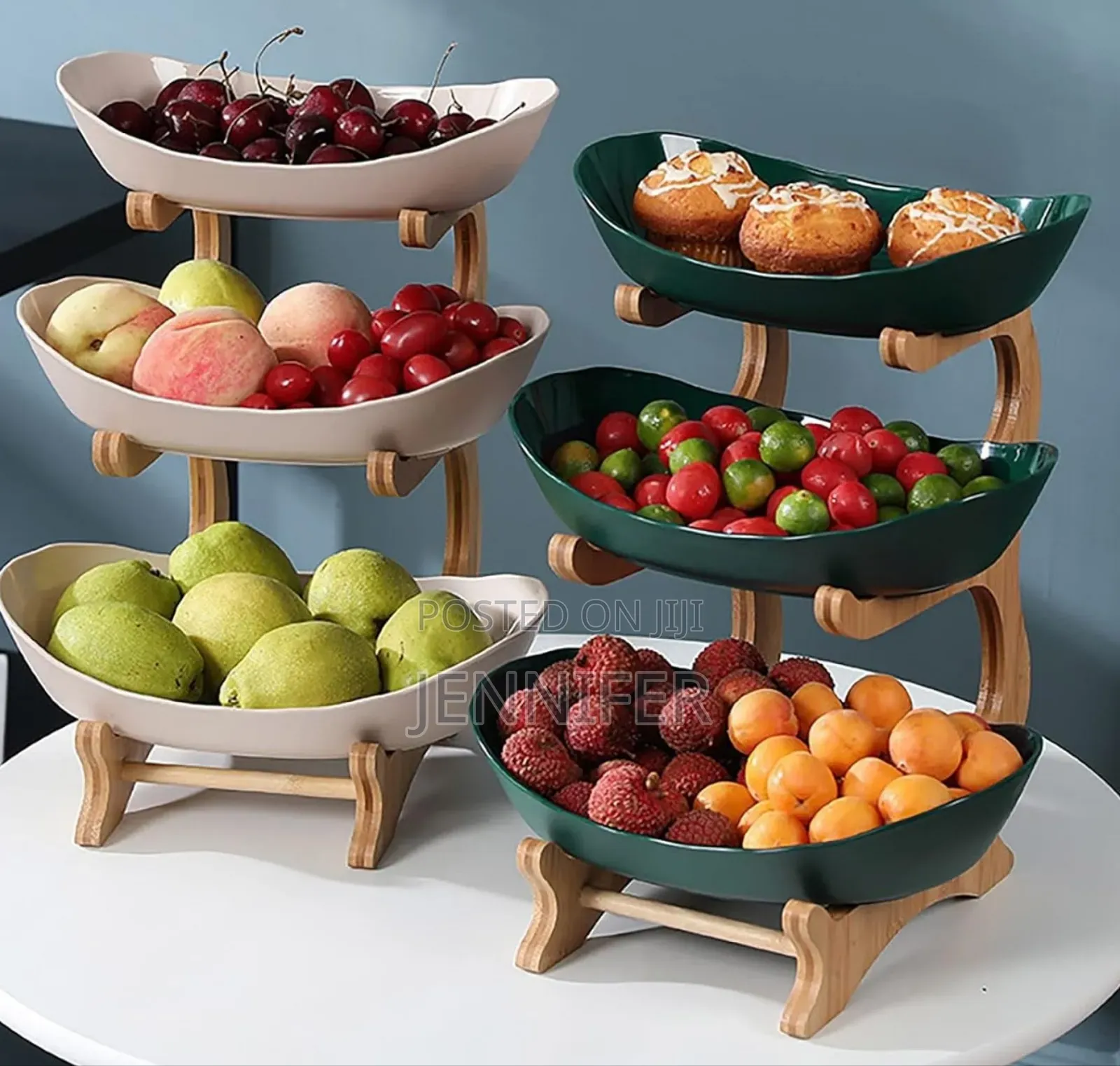 3 Tiers, Fruit Basket Stand With Natural Bamboo Stand