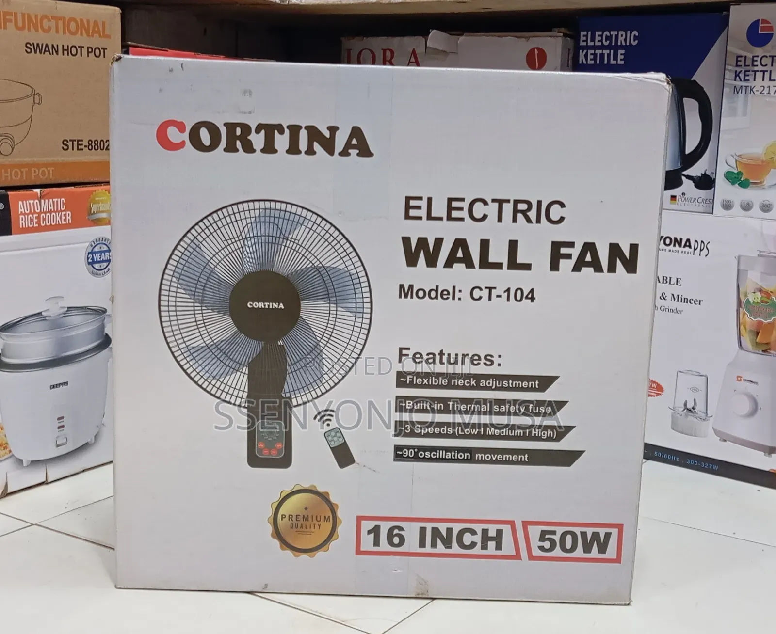 Cortina Electric Wall Fan – 16-Inch, 50w, 3-Speed, 90° Oscillation