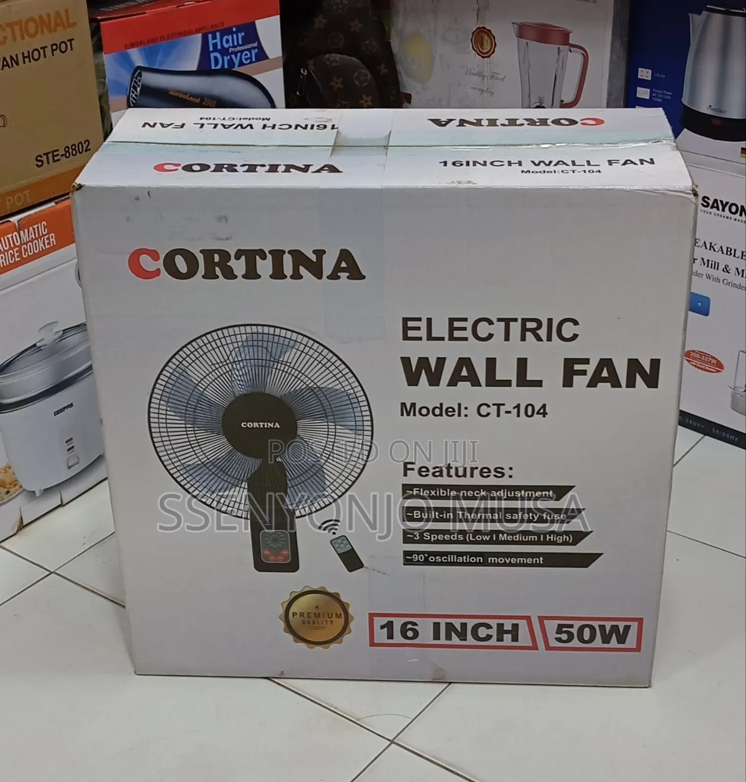 Cortina Electric Wall Fan – 16-Inch, 50w, 3-Speed, 90° Oscillation
