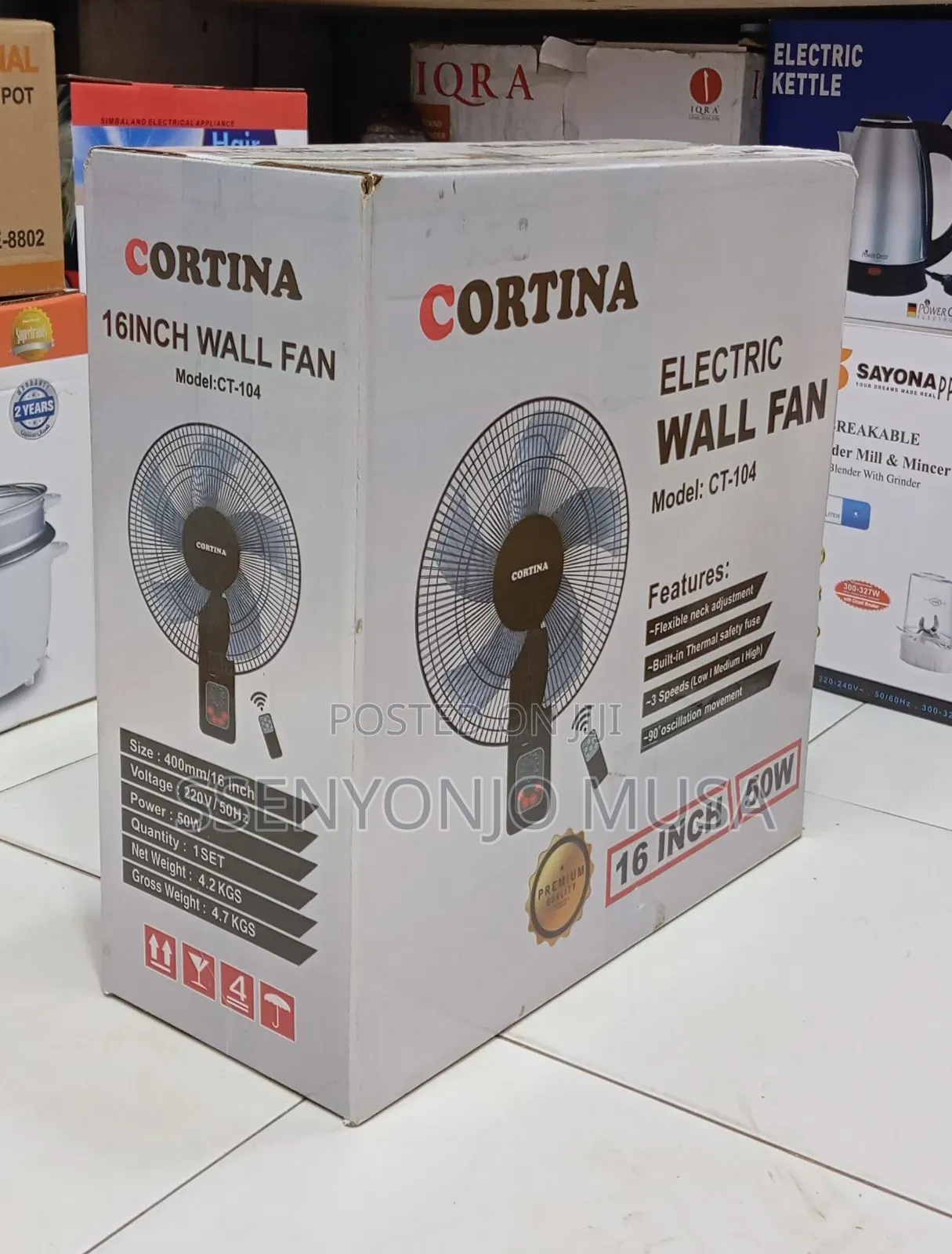 Cortina Electric Wall Fan – 16-Inch, 50w, 3-Speed, 90° Oscillation
