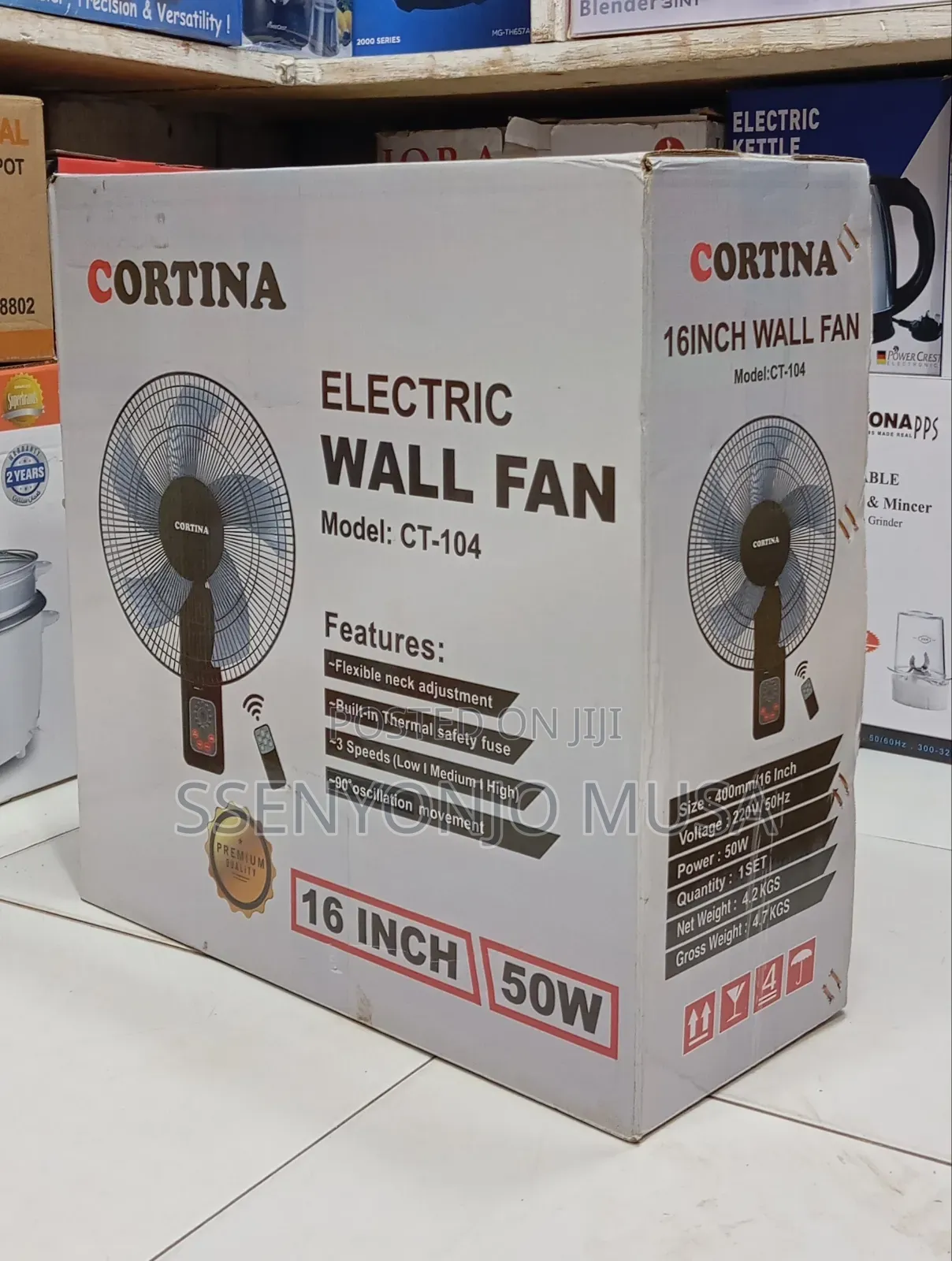Cortina Electric Wall Fan – 16-Inch, 50w, 3-Speed, 90° Oscillation