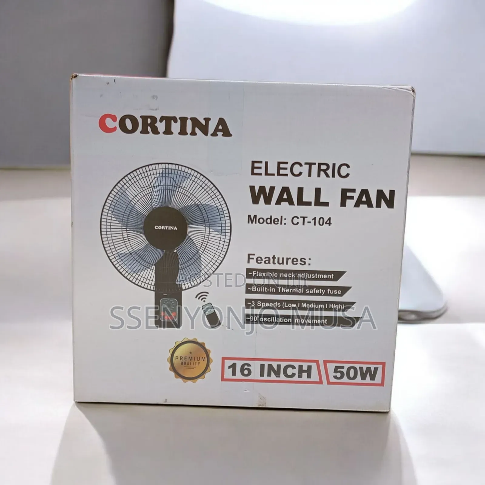 Cortina Electric Wall Fan – 16-Inch, 50w, 3-Speed, 90° Oscillation