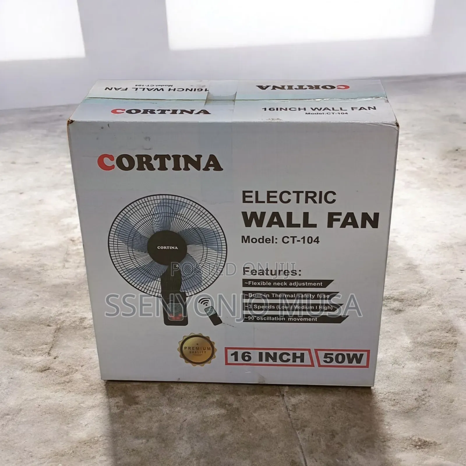 Cortina Electric Wall Fan – 16-Inch, 50w, 3-Speed, 90° Oscillation