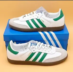 Original Adidas Samba Og White/Green Stripes Sneakers
