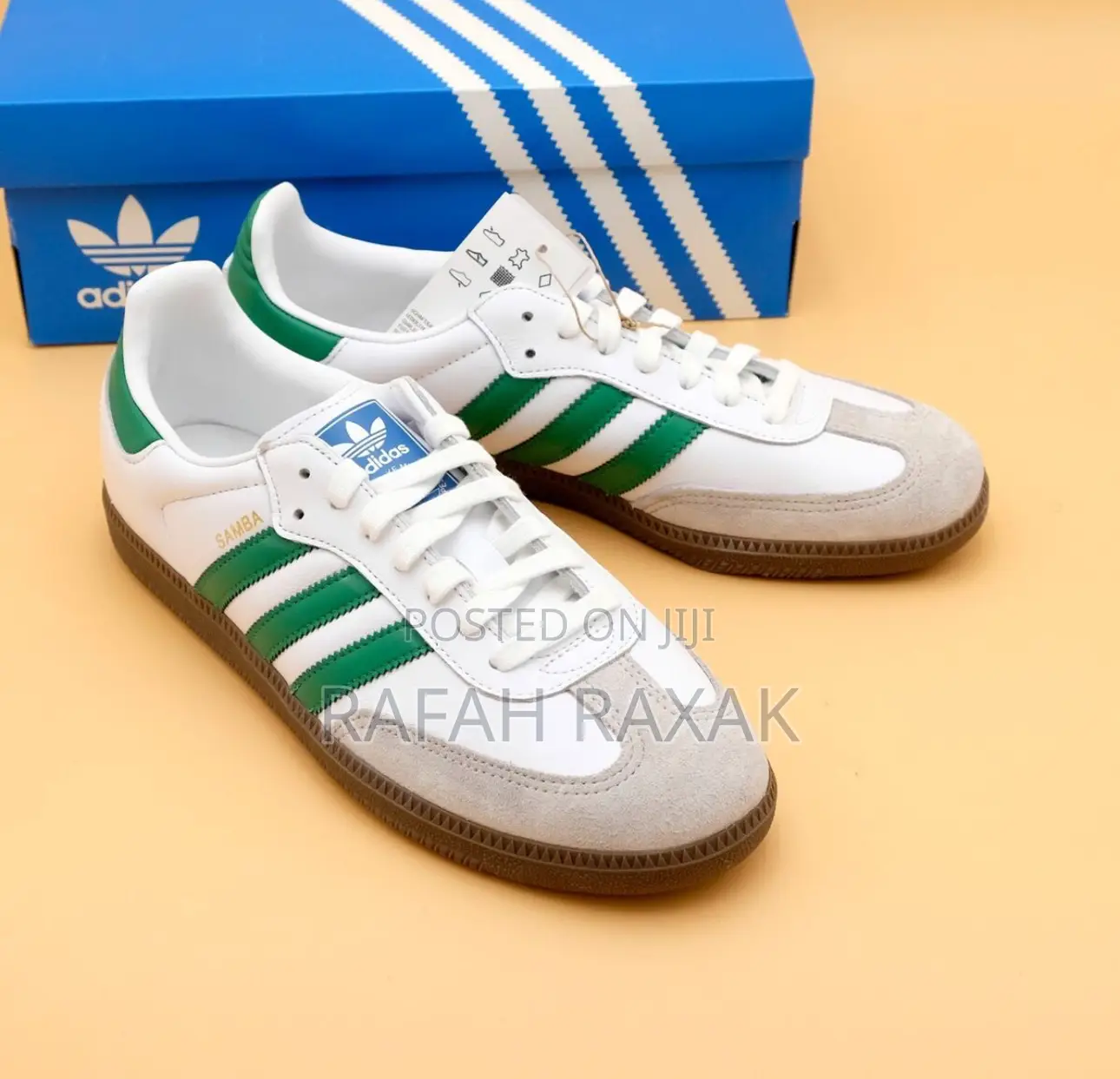 Original Adidas Samba Og White/Green Stripes Sneakers