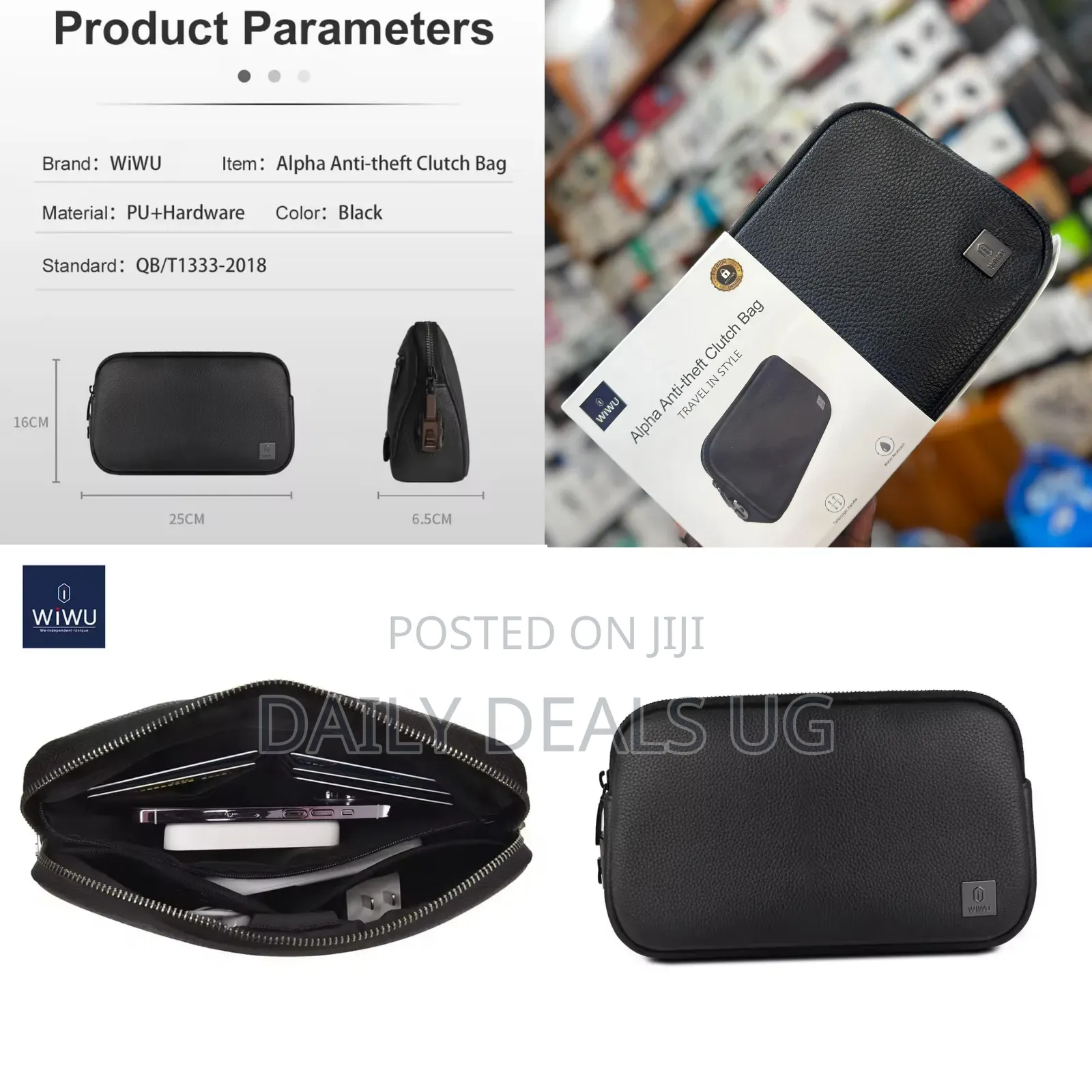 Wiwu Coded Lock Clutch Bag: Anti-Theft, Waterproof, Phone Power Bank