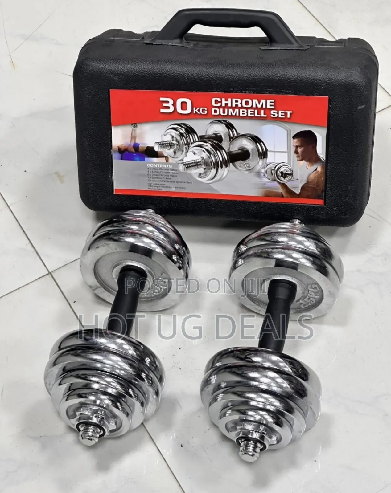 30kg Chrome Anti Rust Dumbbells Set -silver