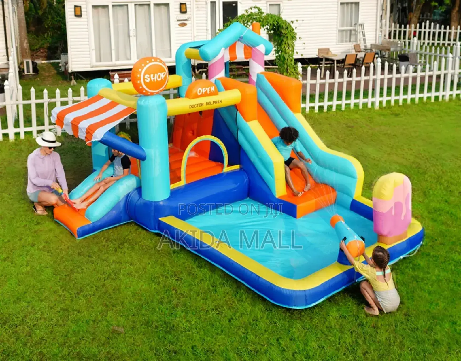Dr.Dolphin Inflatable Water Bouncing Castle WTH a Water Slide Blower