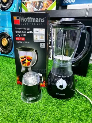 Hoffmans 1.6l Blender, Dry Grinder 2 in 1 Black, White