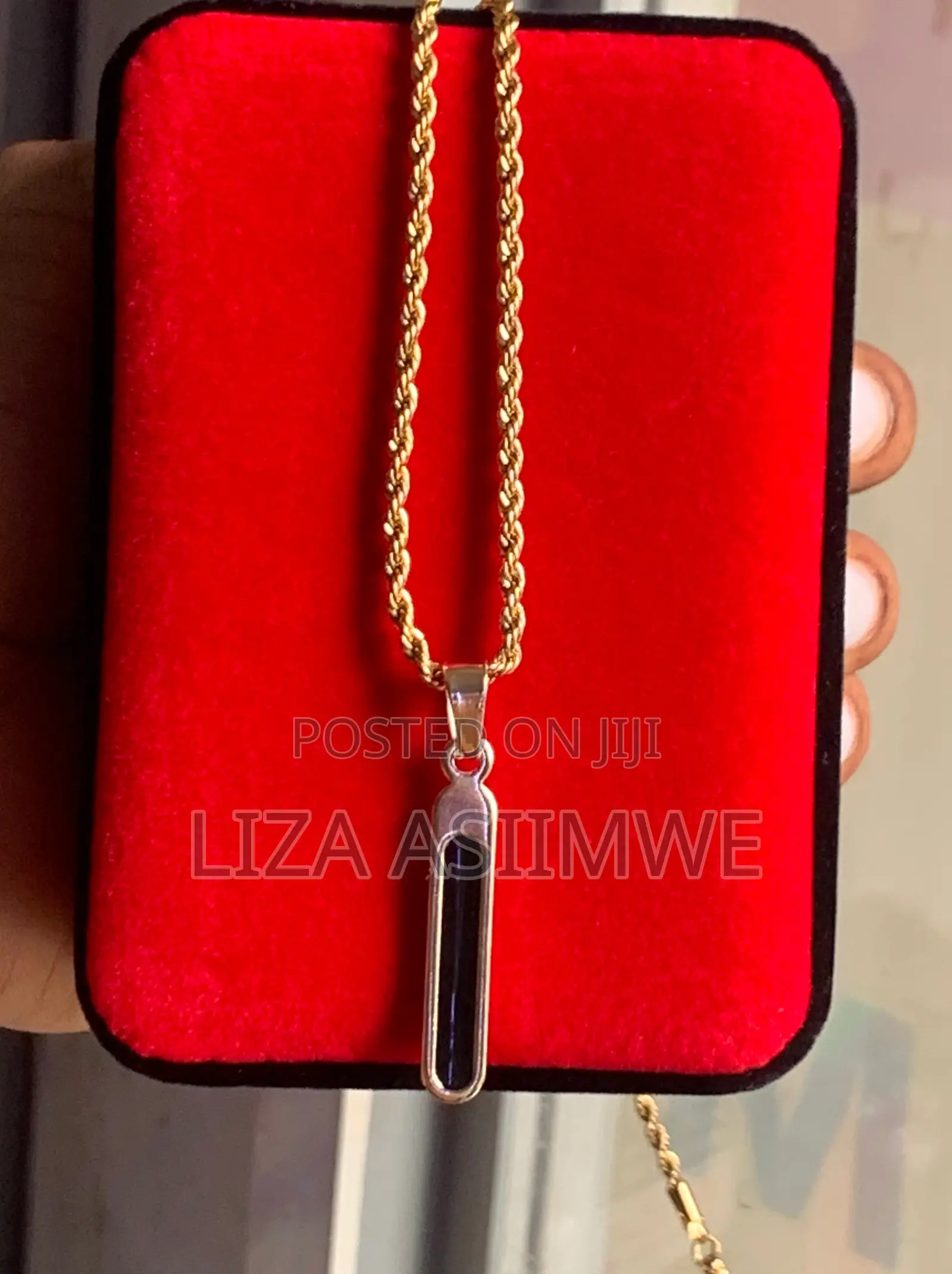 Men’S Gold and Black Inlay Bar Necklace