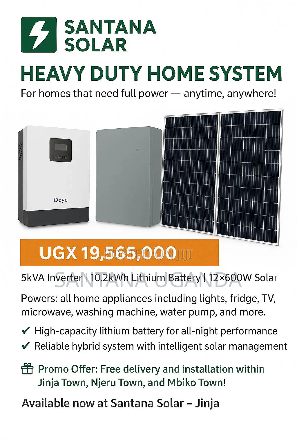 Complete Solar System With Lithium Battery 10.2 KWH