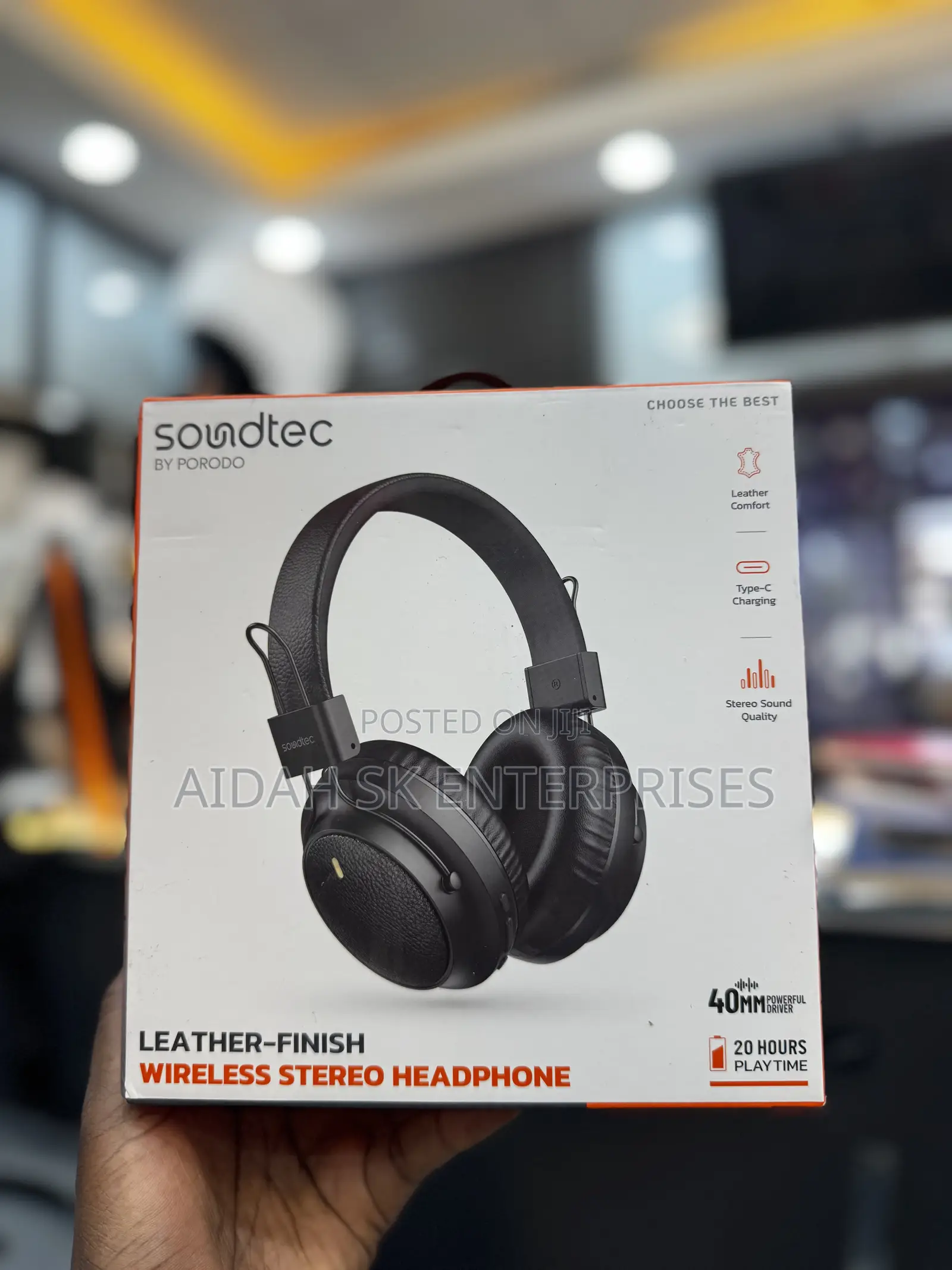 Porodo Soundtec Leather-Finish Wireless Stereo Headphone