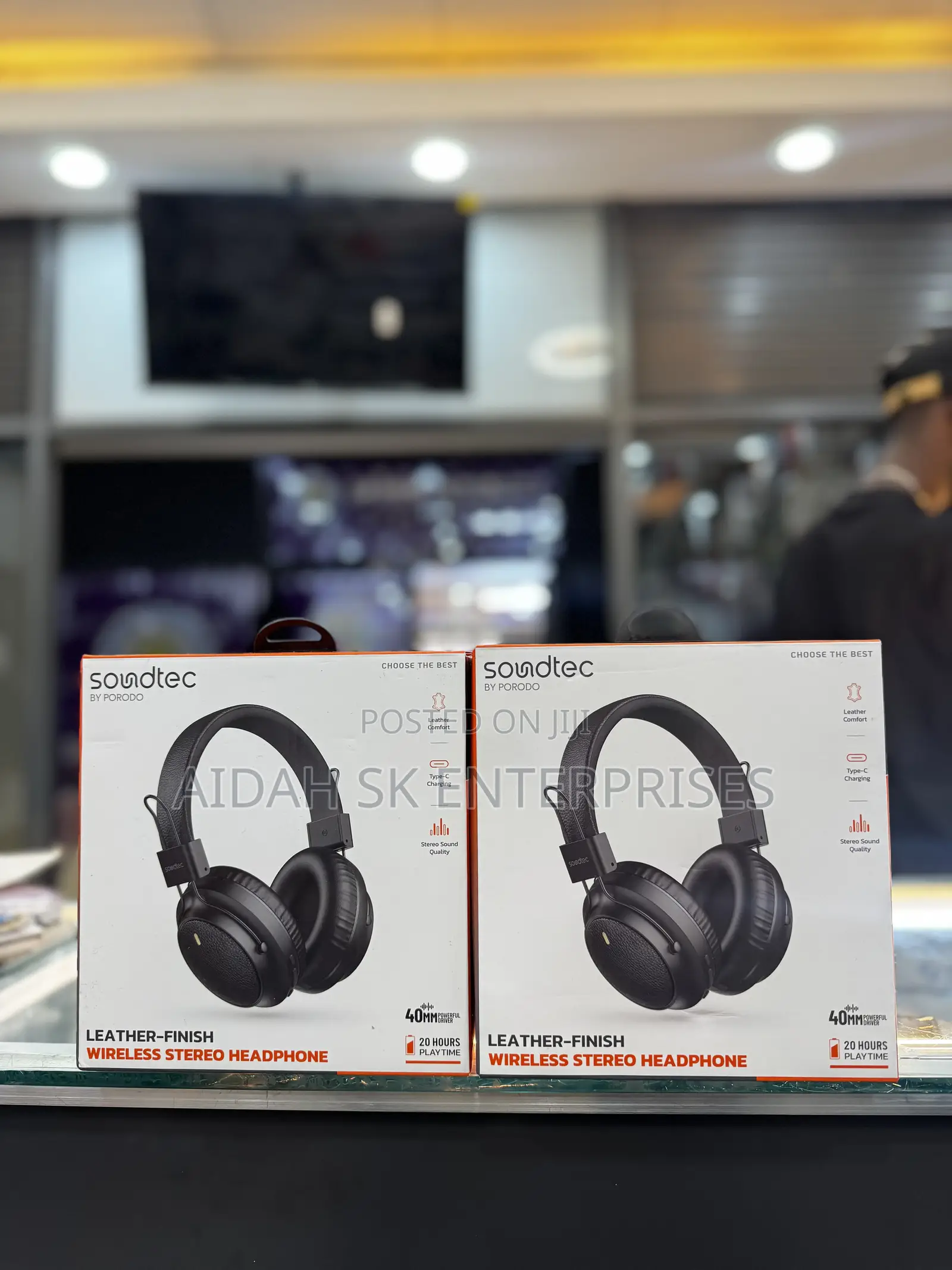 Porodo Soundtec Leather-Finish Wireless Stereo Headphone