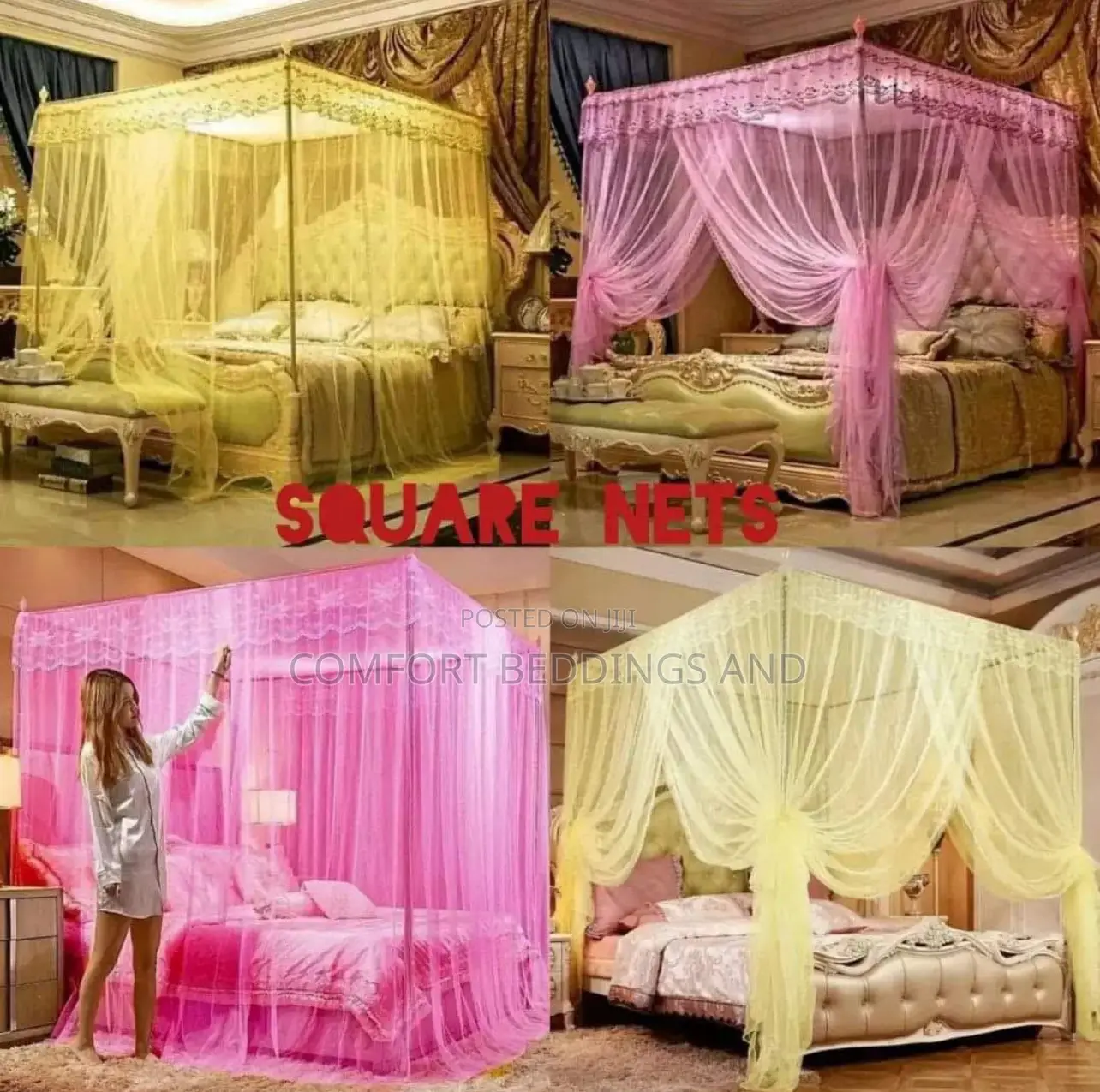 Metallic Poles Mosquito Net Pink, Cream,White And Purple