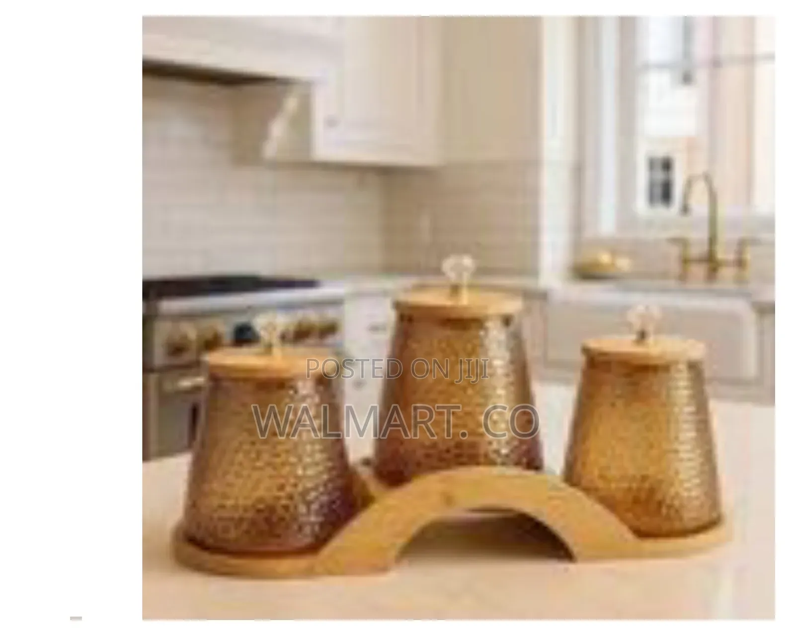 3 Piece Round Airtight Glass Storage Canister With Bamboo Lid