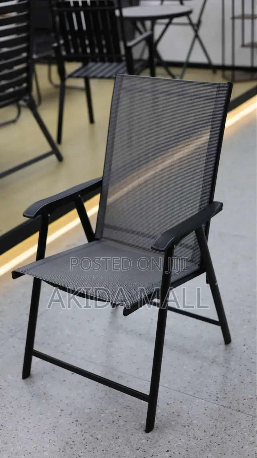 Metal-Framed Outdoor Folding Chair WTH Armrest,Sling-Style Seat Back