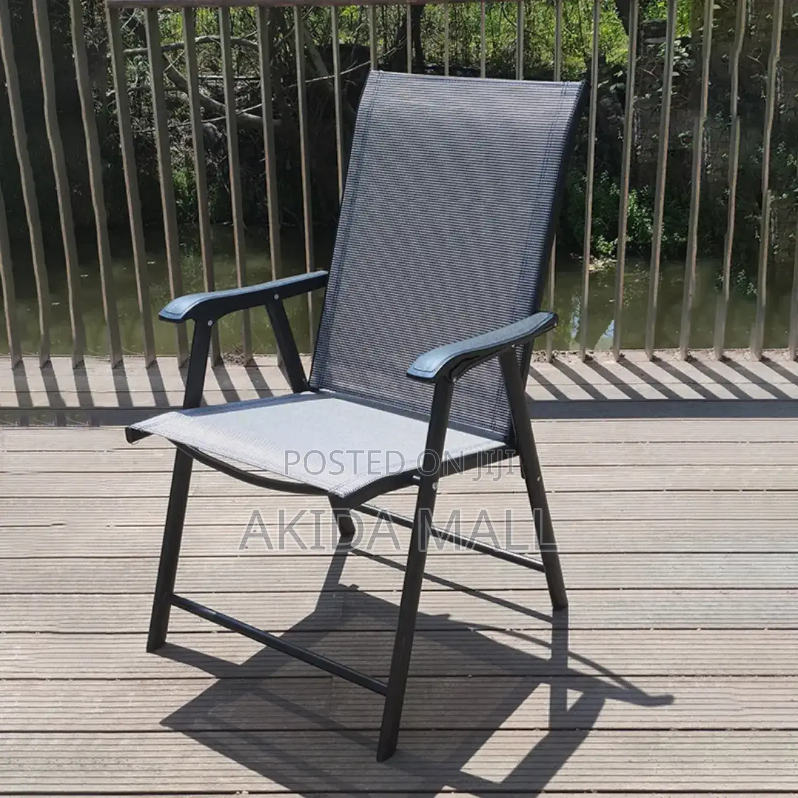 Metal-Framed Outdoor Folding Chair WTH Armrest,Sling-Style Seat Back