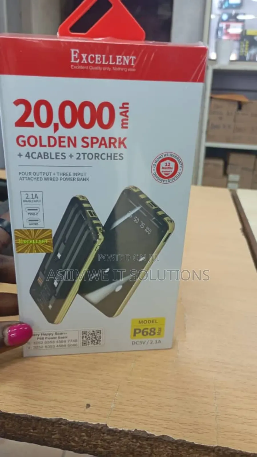 Excellent P68 20,000mah Golden Spark Power Bank.