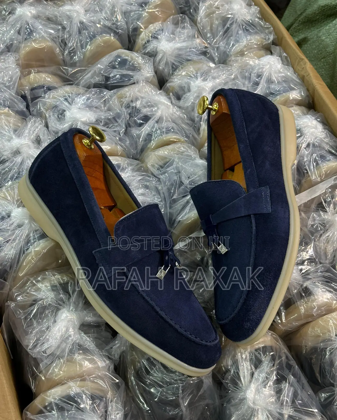 Original Navy Blue Suede Loro Piana Summer Charms Walk Loafers