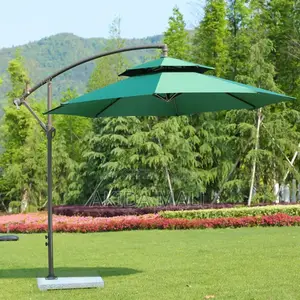 Cantilever Patio Umbrella With Double-Tier Canopy and an Offset Base.
