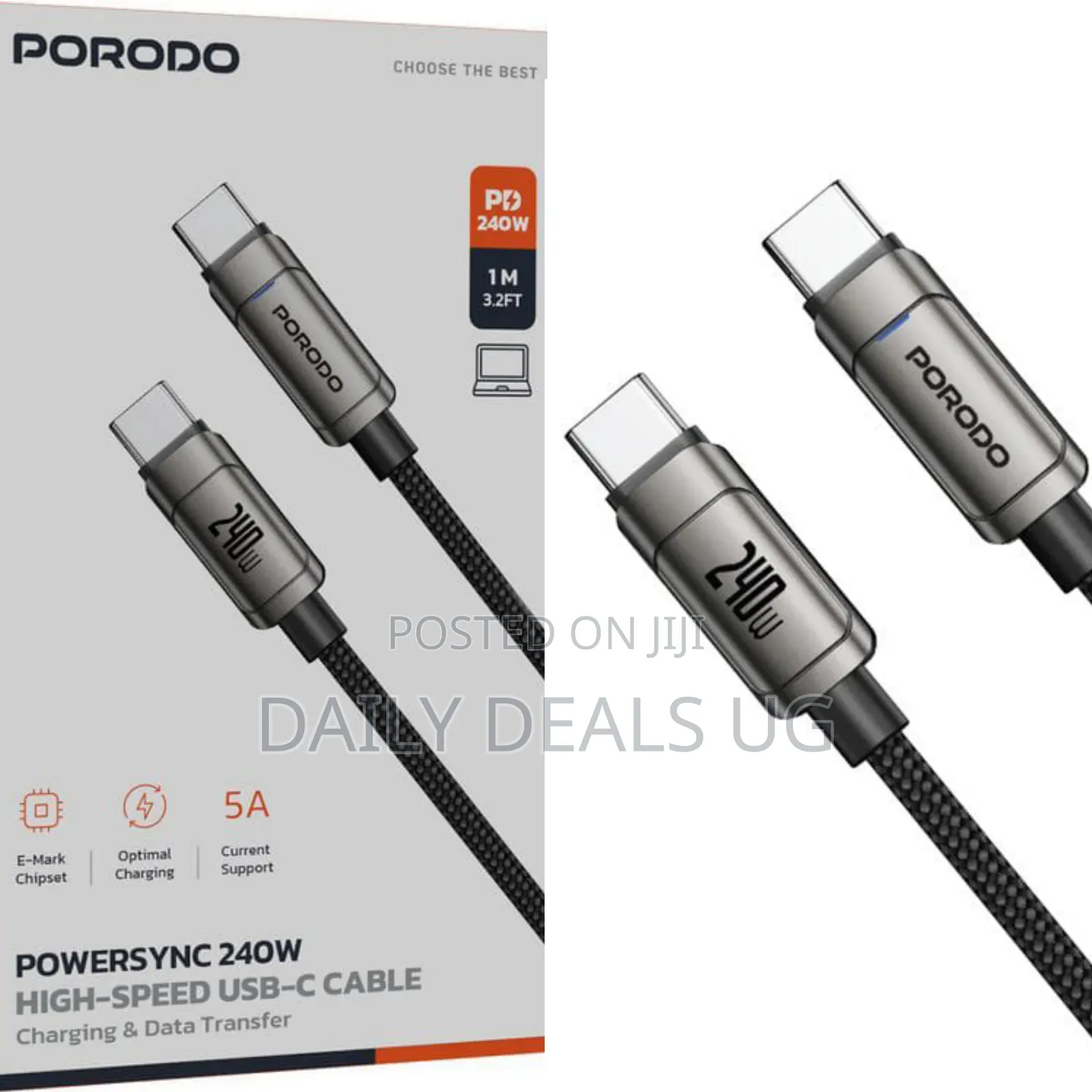 Porodo Powersync 240w High-Speed Usb-C to Usb-C Cable, 1m Cable Length