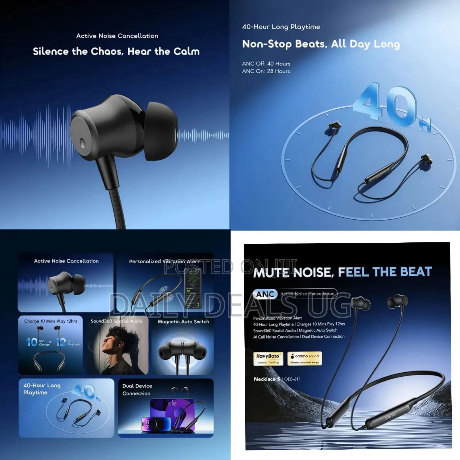 Oraimo Necklace 5 30db Noise Cancellation Call Vibration Earphones