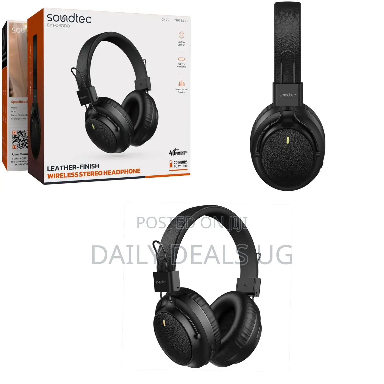 Porodo Soundtec Leather-Finish Wireless Stereo Headphone