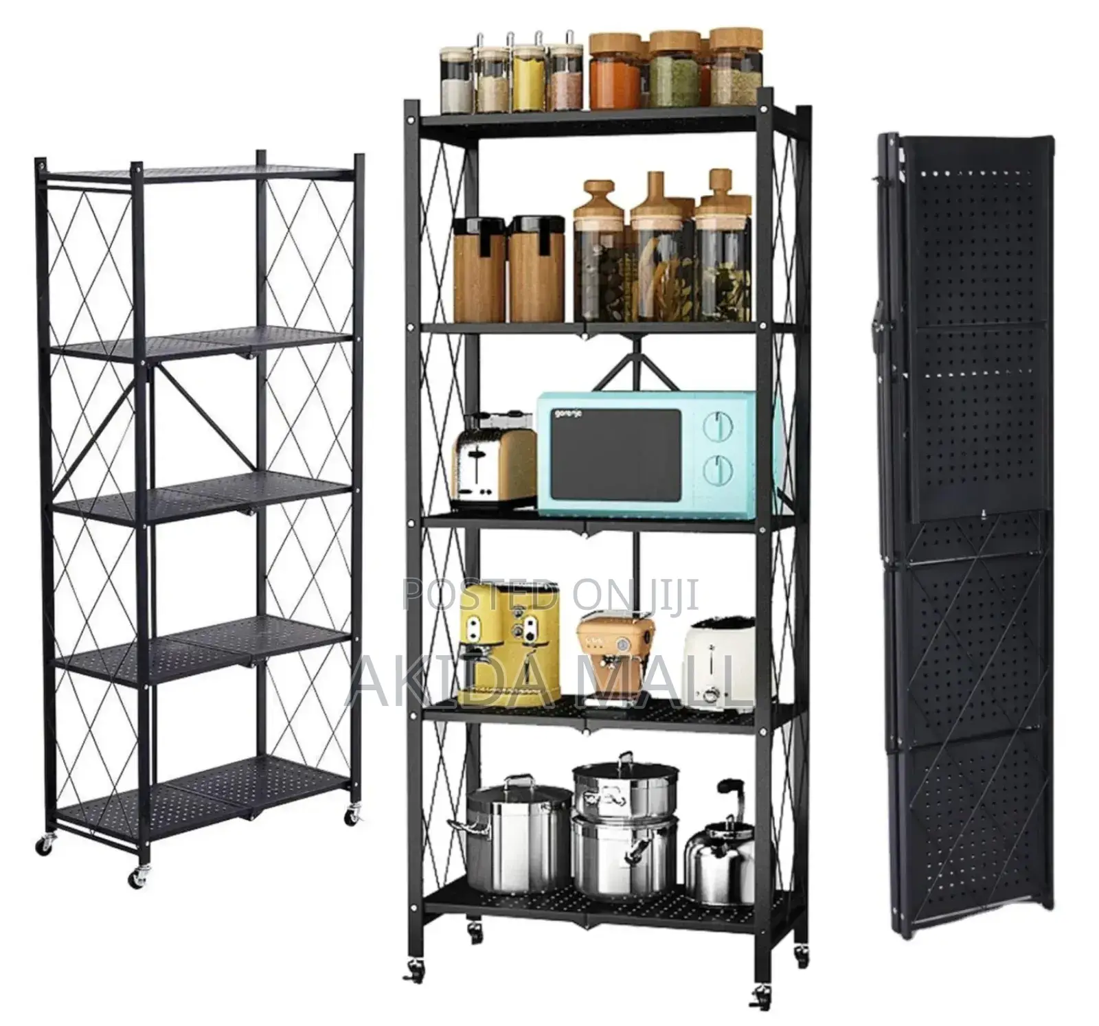 5-shelf Rotating Foldable Metal Shelving Units And Kitchen Rack