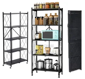 5-shelf Rotating Foldable Metal Shelving Units And Kitchen Rack