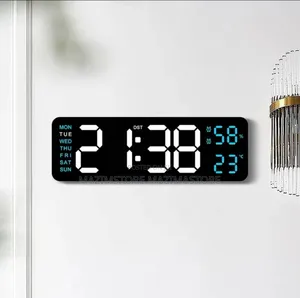 Led Digital Wall Clock With Temperature Display